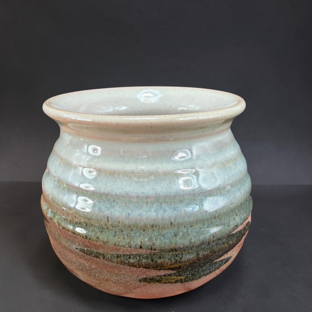 Blue Hill Maine Studio Pottery Hand Thrown Glazed Ceramic Mini Pot Brown Green